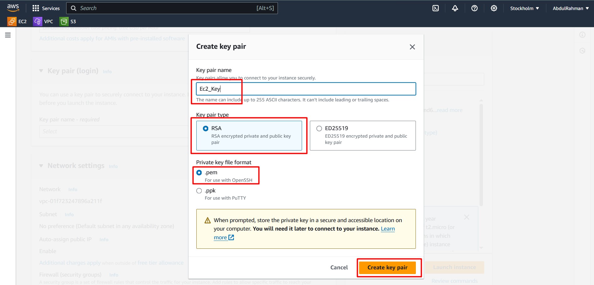 Key Pair Selection